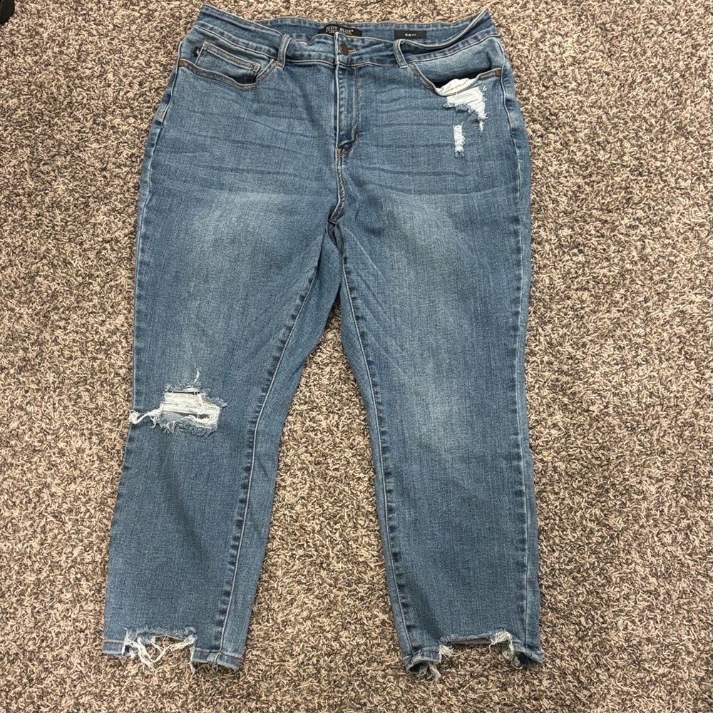 Judy Blue Distressed Ankle Jeans Slim Fit in Light Blue Size 20W